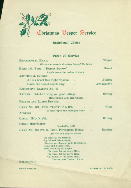 Christmas Vesper Service program 1906