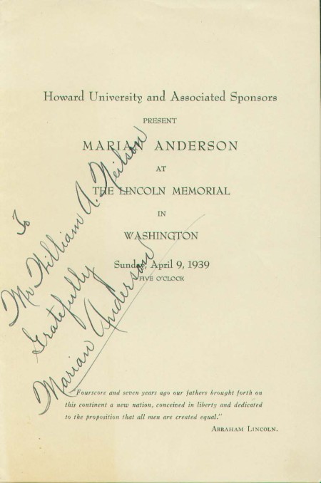 Program of Marian Anderson Lincoln Memorial Concert, April 9, 1939