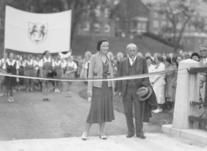 Eleanor Lamont, Class of 1932 and William A. Neilson at Lamont Bridge Opening, 1931